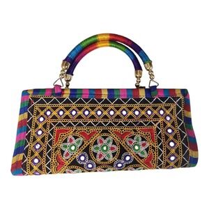Zonnie‎ Anusha Purse Indian Embroidered Small Bag Multicolor Boho Zip Handle